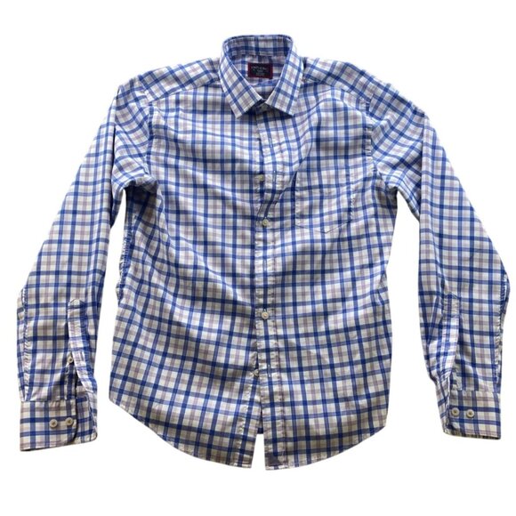 Untuckit Mens Evans Shirt Small Slim Fit Long Sleeve Button Up Plaid Purple Work - Picture 1 of 8